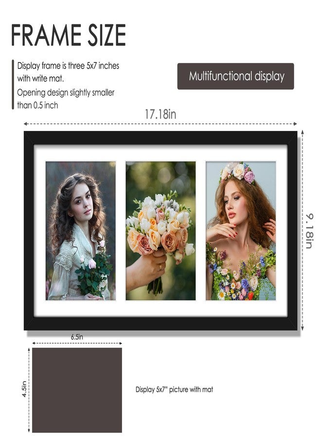 DUENPY 8x16 Collage Picture Frame, 5x7 Collage Picture Frame Displays Three 5x7 inch Photos, or 8x16 (Without Mat) for Available Horizontal Wall Mounting Display and Vertical, Black. - Image 2